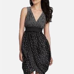 ABS by Allen Schwartz Polka Dots Silk Tulip Dress, White & Black Size S